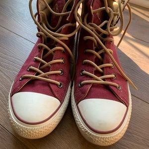 Burgundy Adult’s Converse High tops, Men’s 10 and Women’s 12